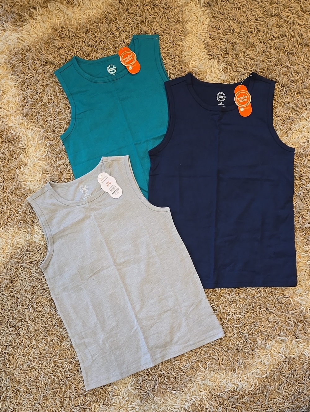 NWT Wonder Nation Sleeveless Tank Top 3-Pack Teal, Navy & Light Gray